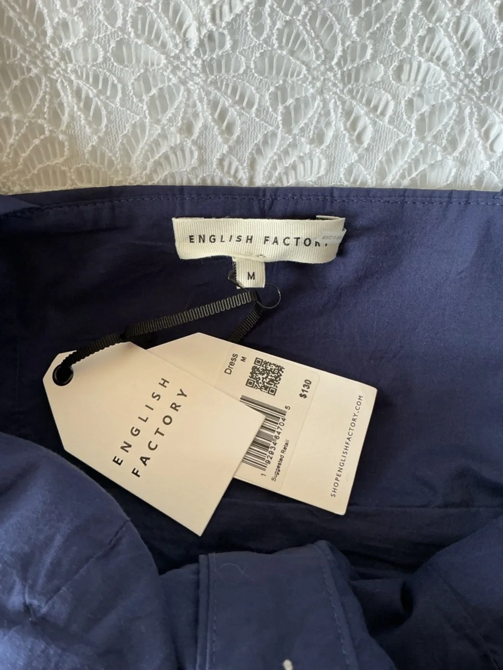 NEW English Factory Navy and White Button Down 70's Vibes Chic Preppy A Line M - Picture 6 of 12